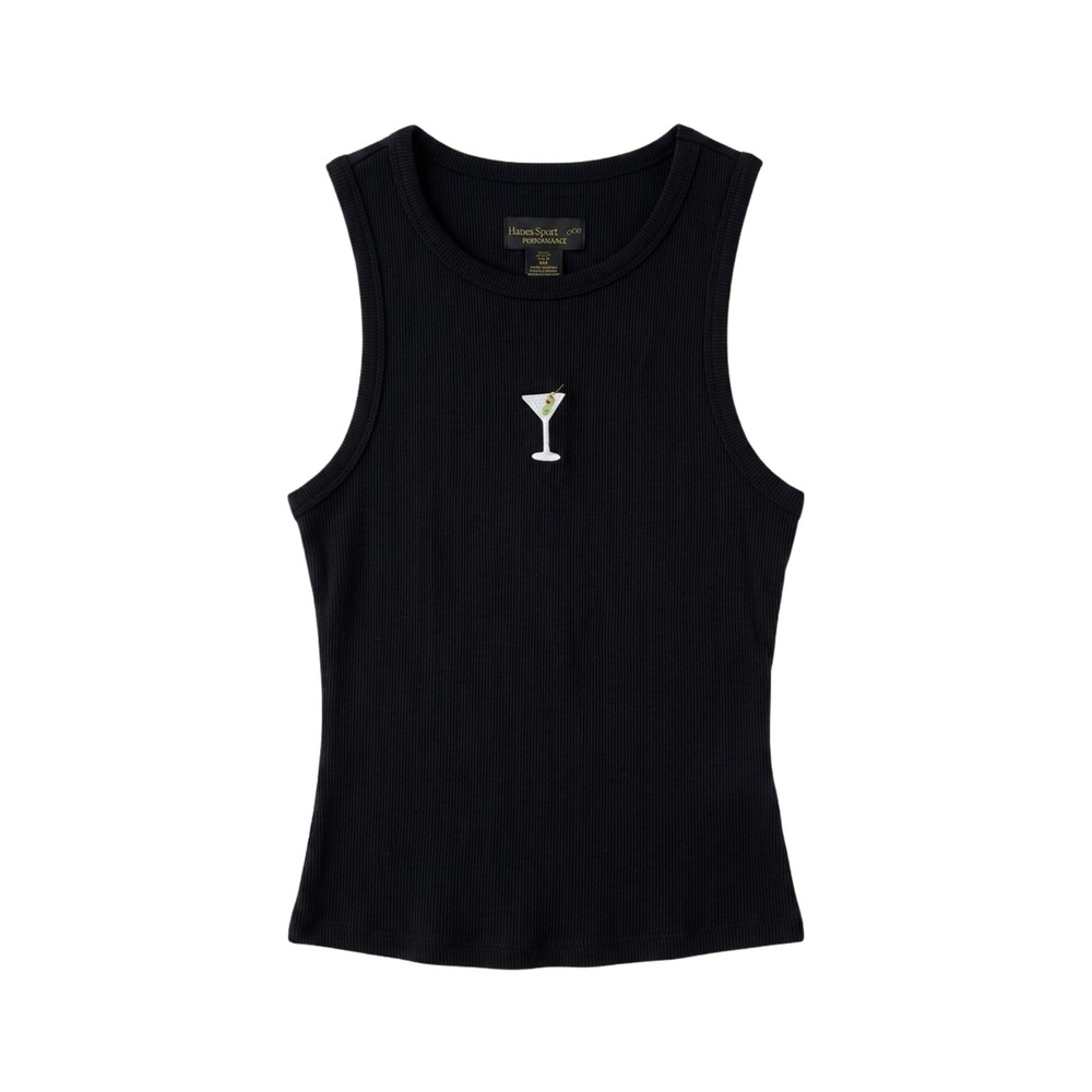 House of Harlow 1960 Ribbed Tank Top Black Martini Embroidered NEW - Size Small
